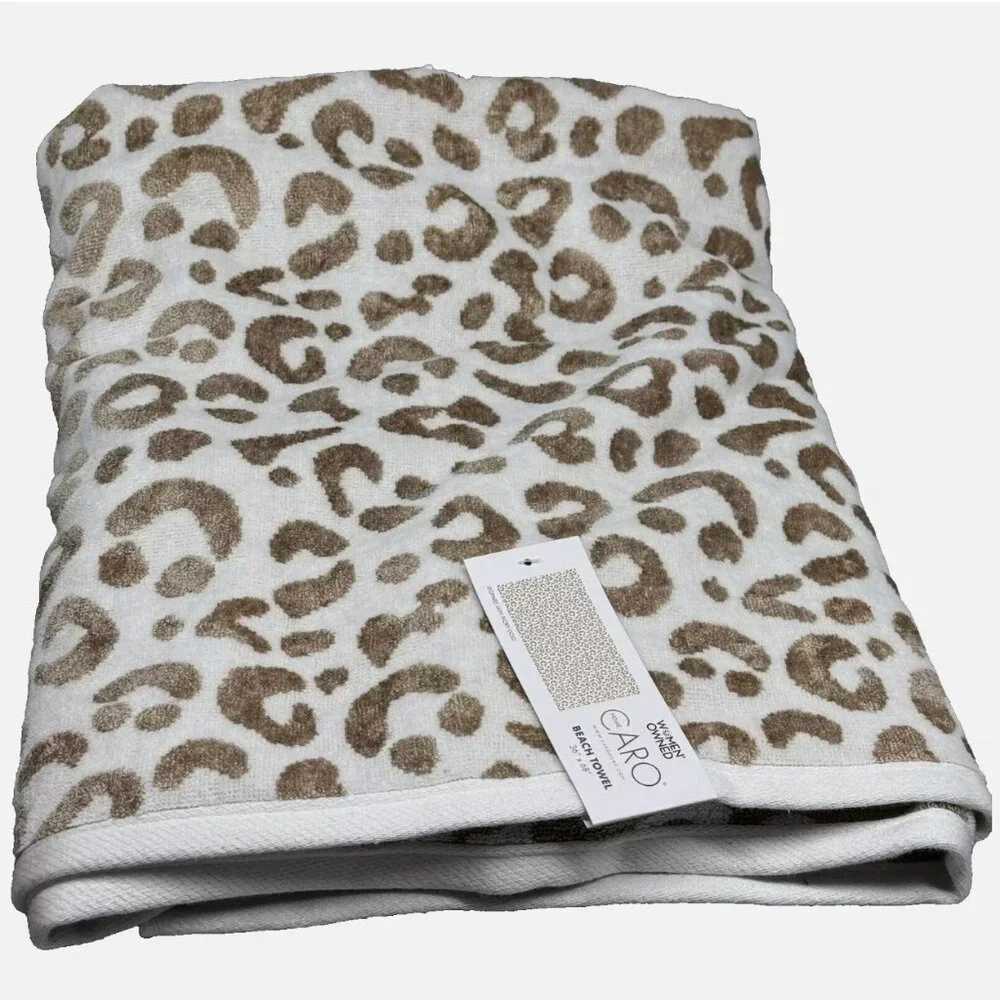 CARO Gold Leopard Print Beach Towel Oversized Luxury Spa Soft Cotton Viscose NEW